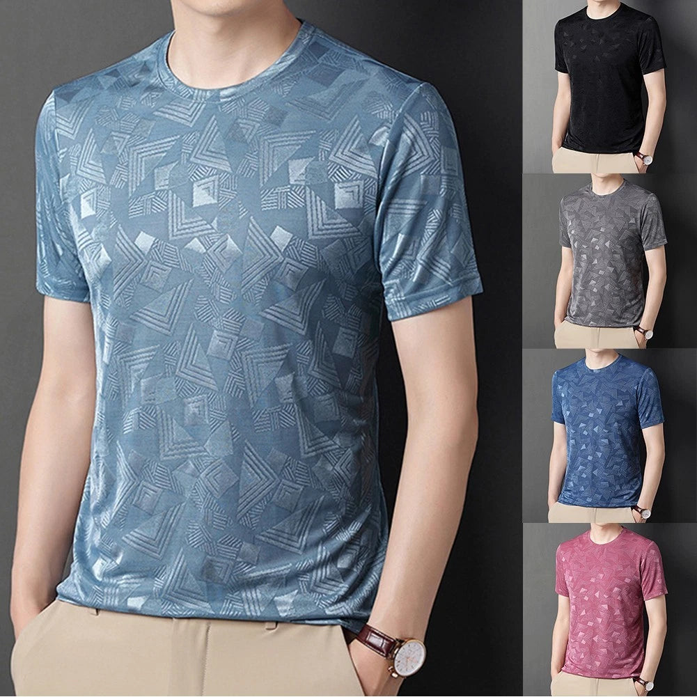 Men Short Sleeve Round Neck Slim Fit T-Shirt Lightweight Polyester Blend