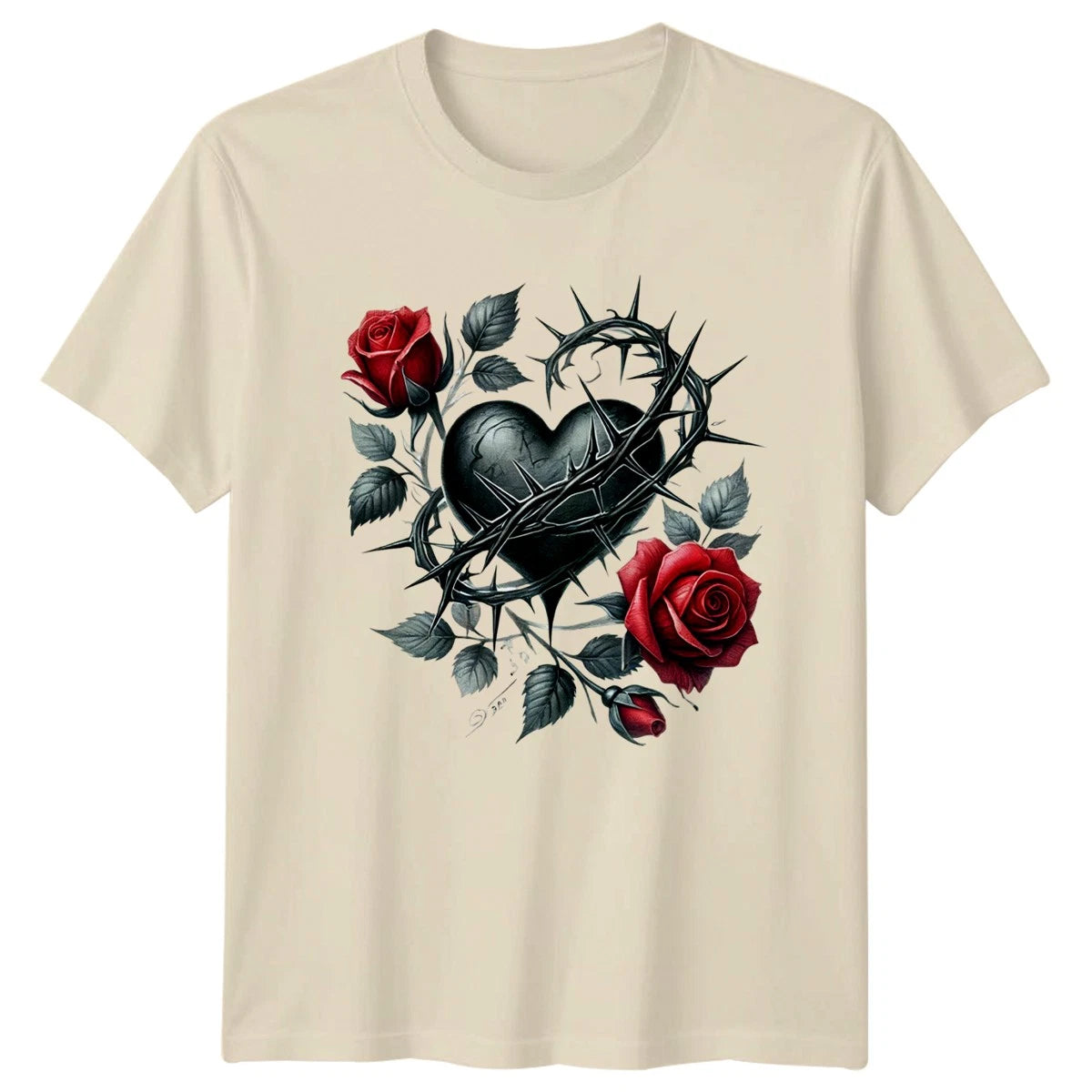 Roses Gothic Heart Mens T-Shirt Womens Tee Graphic Unisex Top