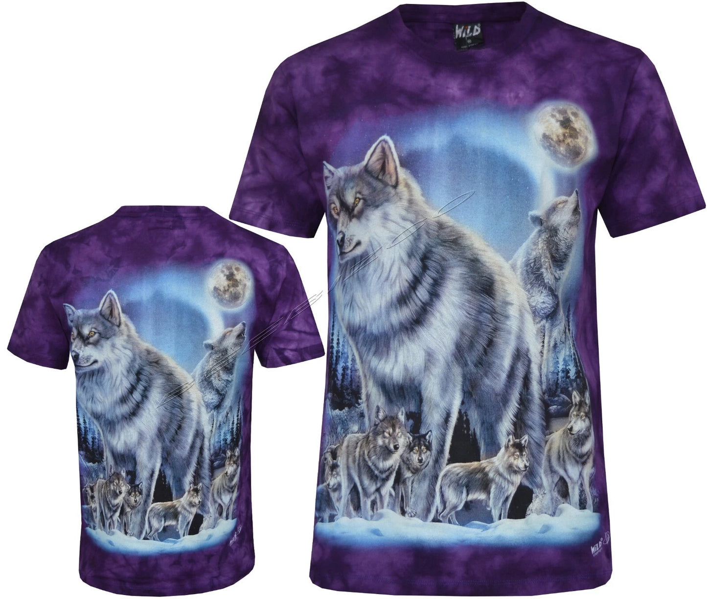 Tie Dye T-Shirt Wolves under Cosmic Night Forest Wolf Pack Glow in Dark by Wild