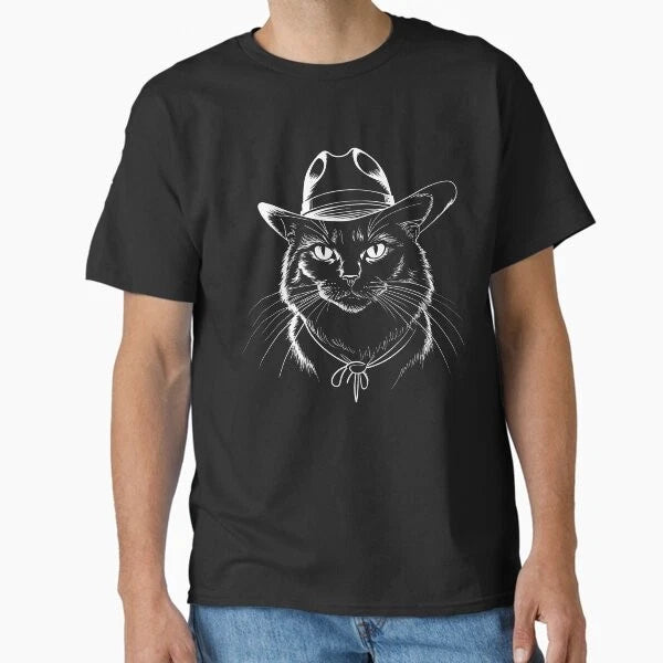 Cat Cowboy Minimalist Art with Western Flair  T-Shirt Made in US/AUS Size S-2XL