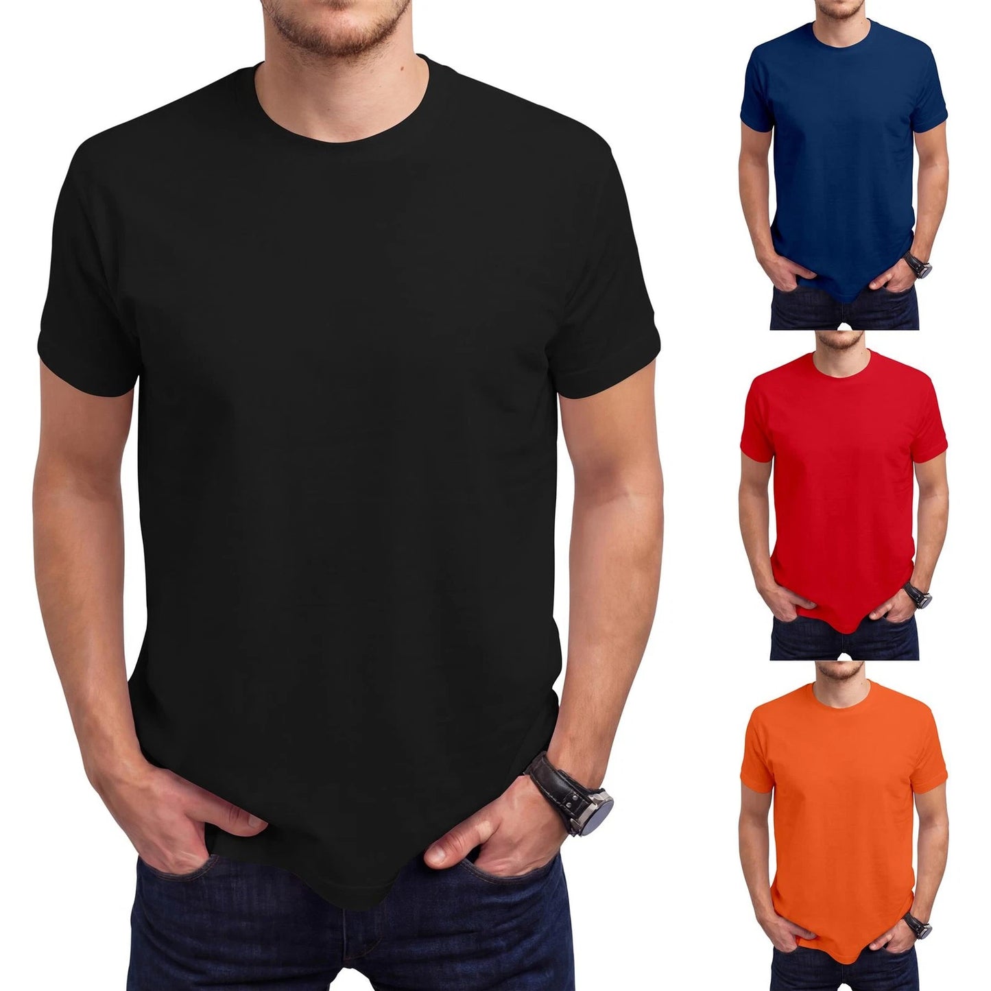 Mens Plain T Shirt Crew Neck & Short Sleeve Cotton Tops for Men