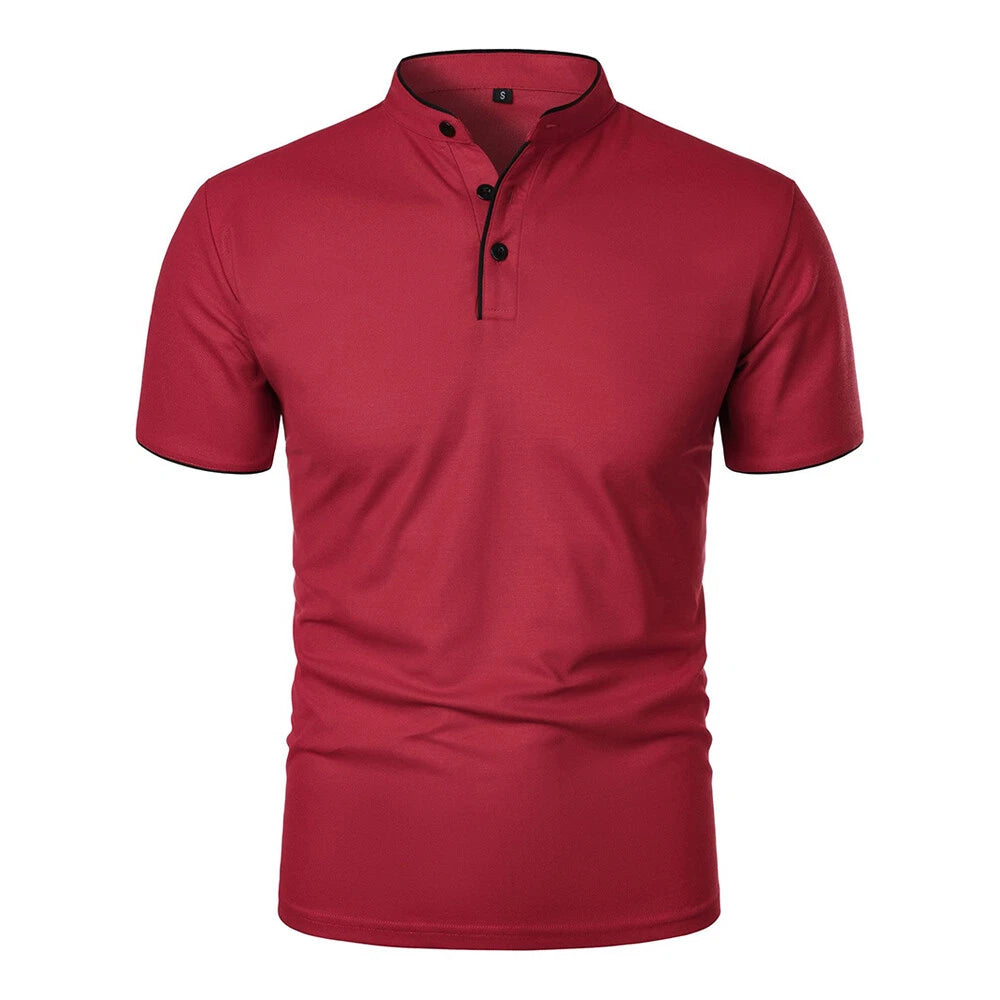 Mens Grandad Collar Shirt Mandarin Slim Fit Solid T-Shirt Top Short Sleeve ц
