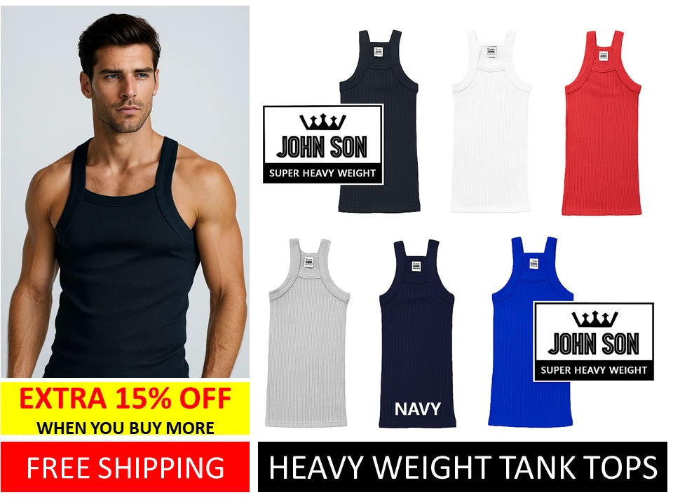 Men's Tank Top Square Cut G-unit Rib A-Shirts Muscle Heavy Weight [ JOHN SON ]