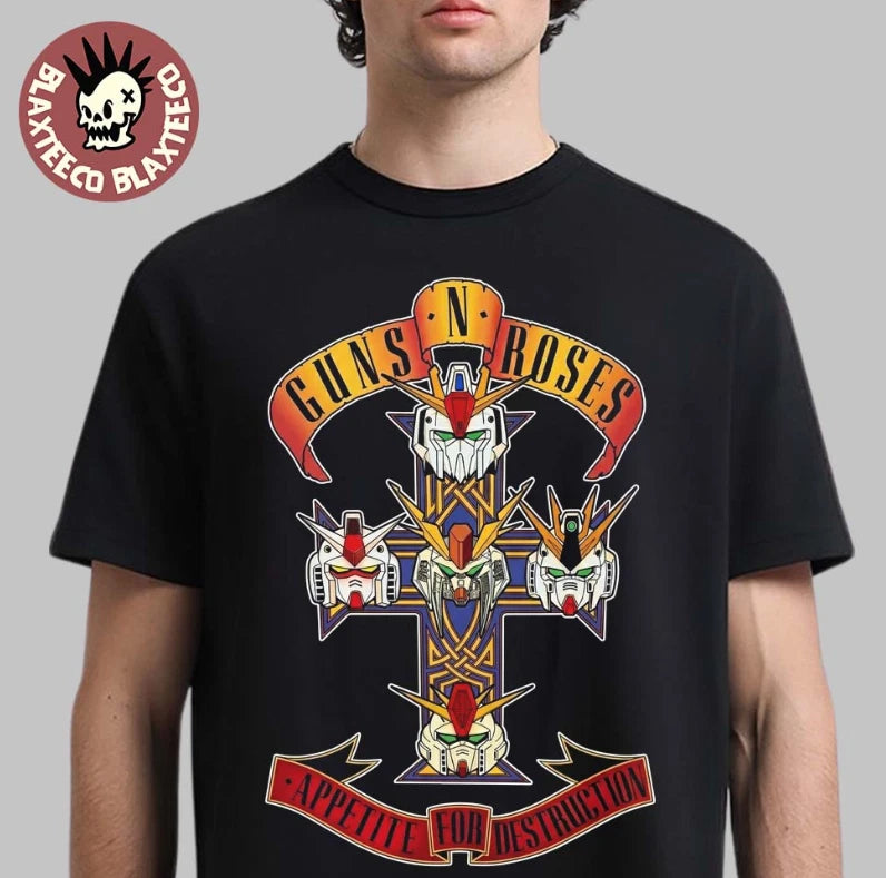 Guns And Roses Appetite For Destruction X Gundam Cross Logo T-Shirt