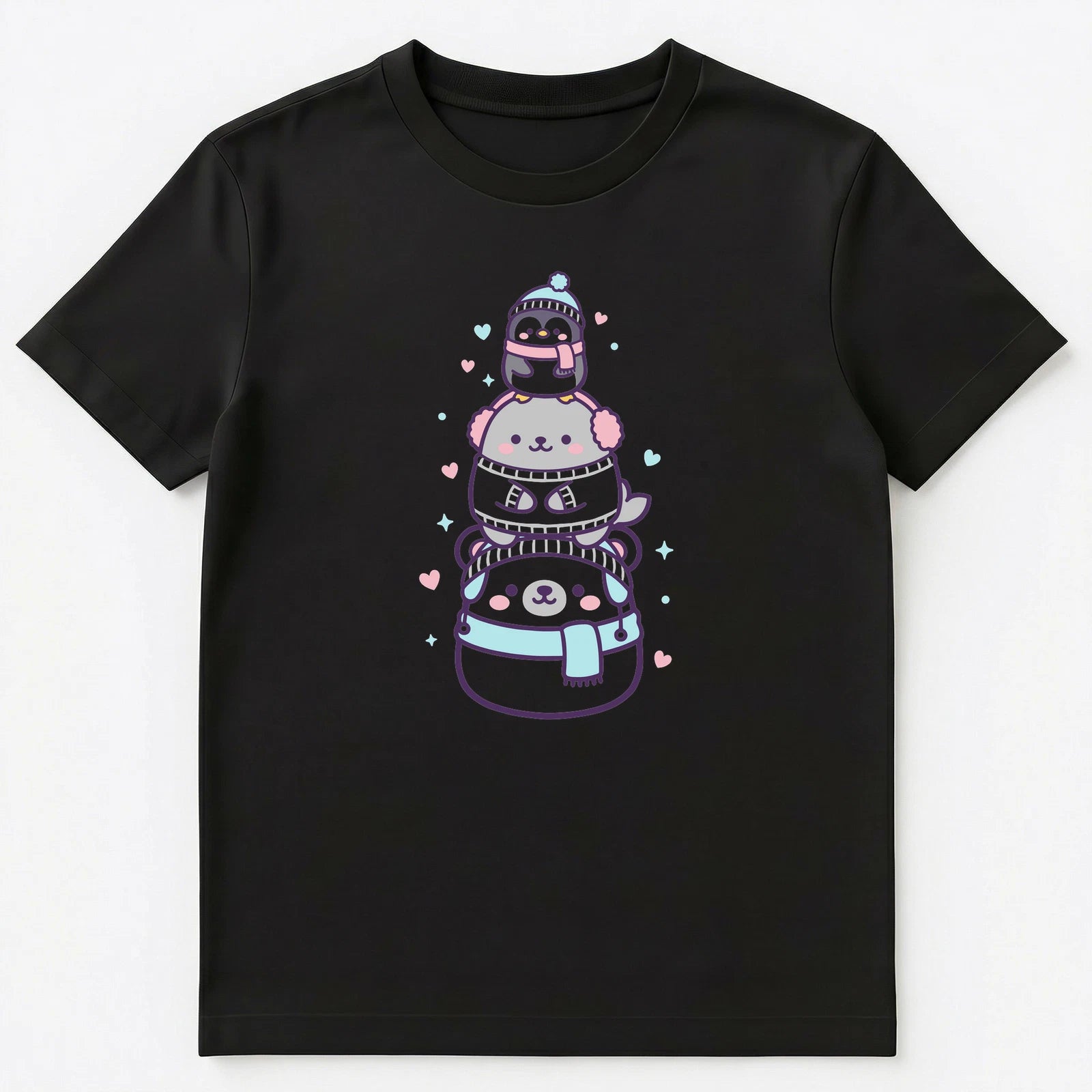 Kawaii Adorable Animal Stack Winter Snowman Unisex T-Shirt