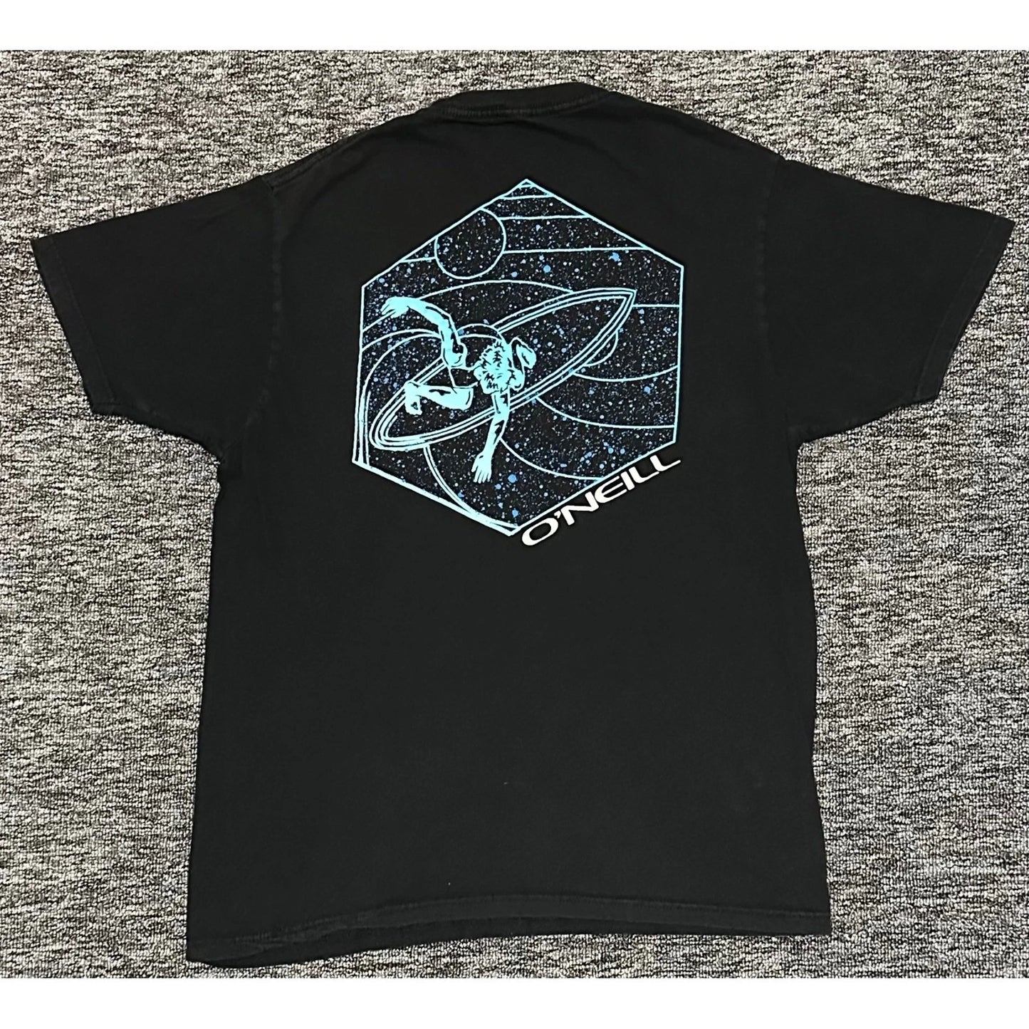 O'Neill Mens Medium Black Space Surfer Graphic Modern Fit Short Sleeve Shirt