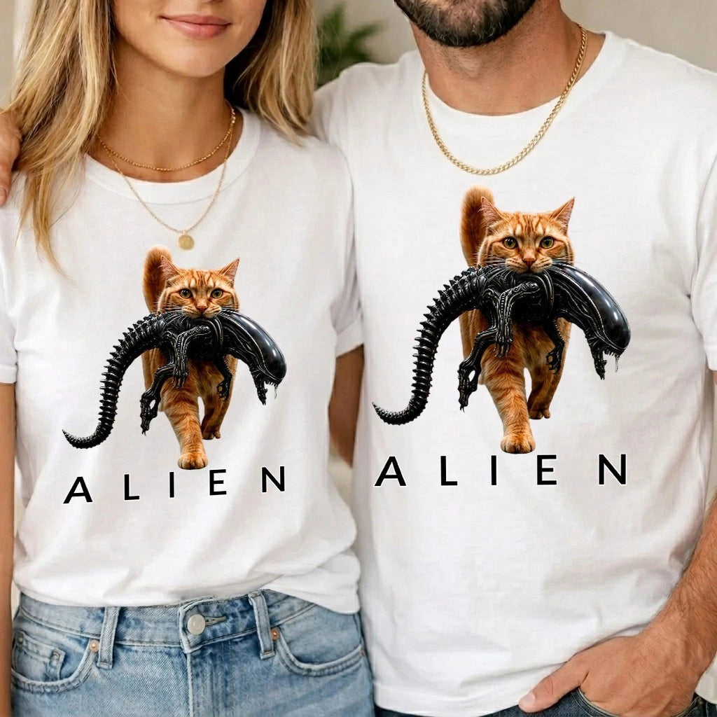 Alien Funny Sci Fi Horror Movie Cat Lover Unisex Kids T shirt Boys Girls