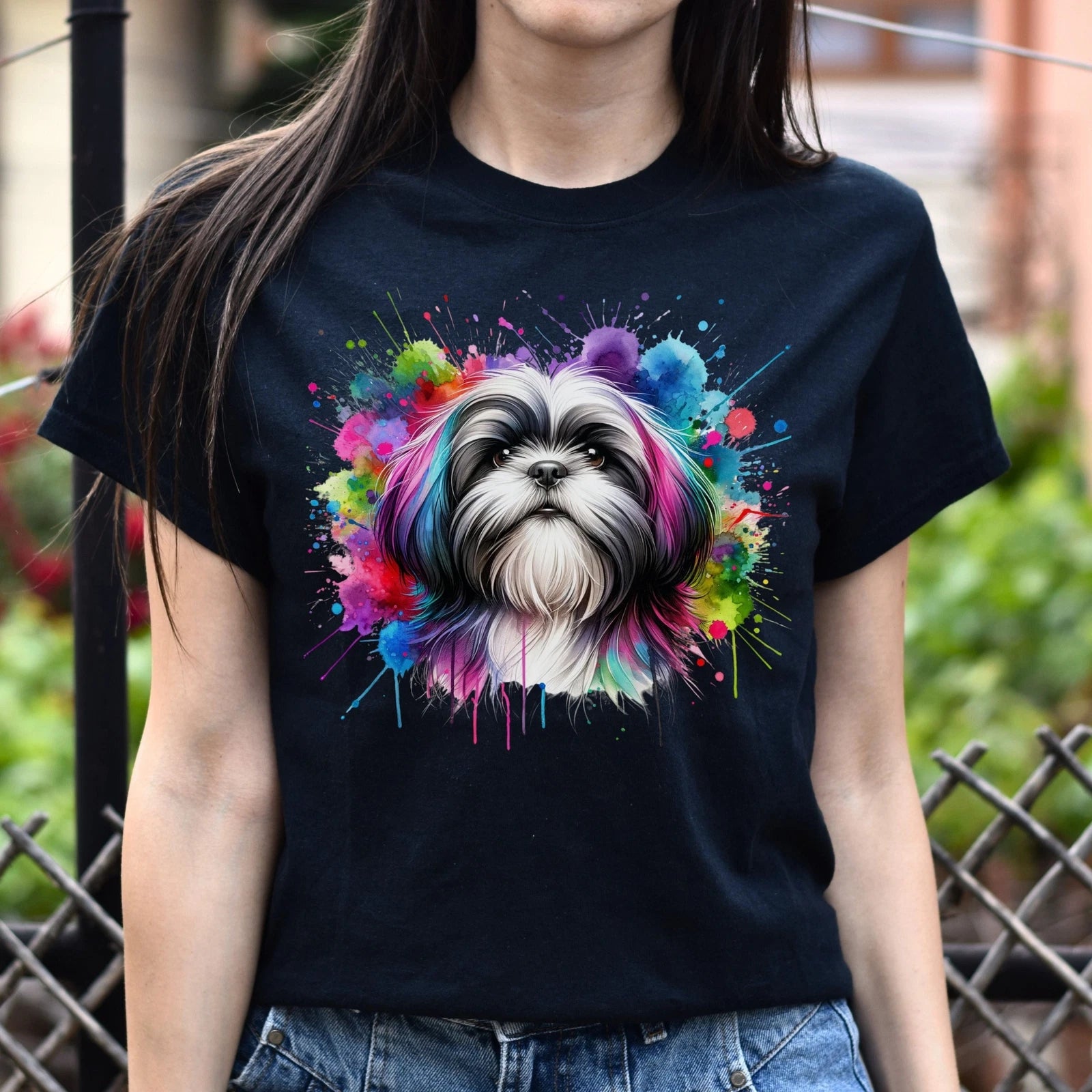 Shih Tzu dog mom Color Splash Unisex T-shirt Black Navy Dark Heather