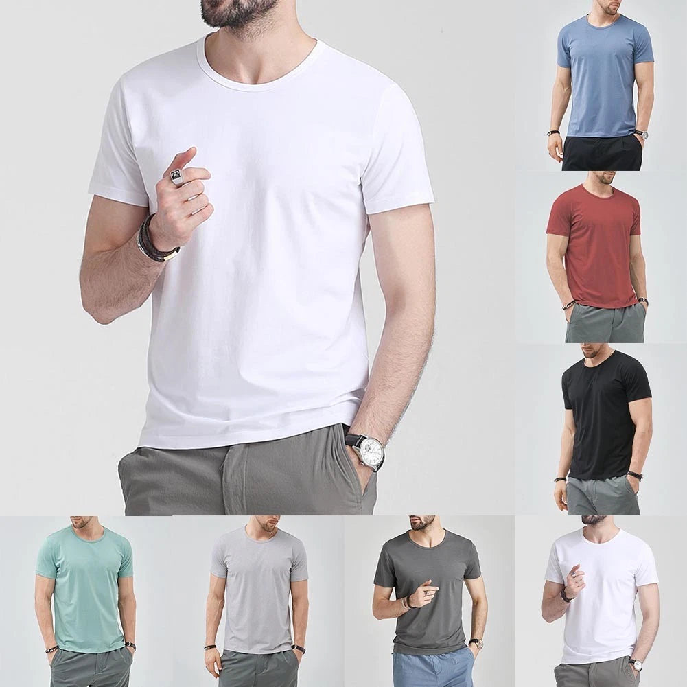 Simple Style Men Casual T-Shirt Simple Design Short Sleeve Breathable Fabric