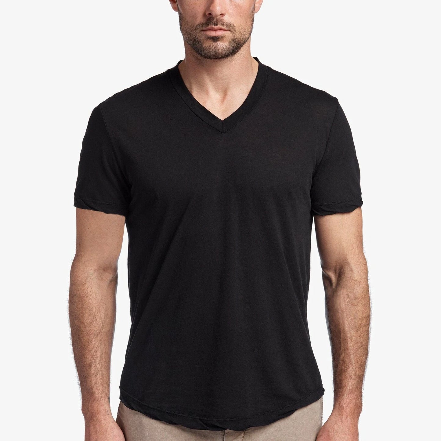 James Perse Men Relaxed Fit S/S V-neck Cotton T-Shirt Solid Black  MLJ3352