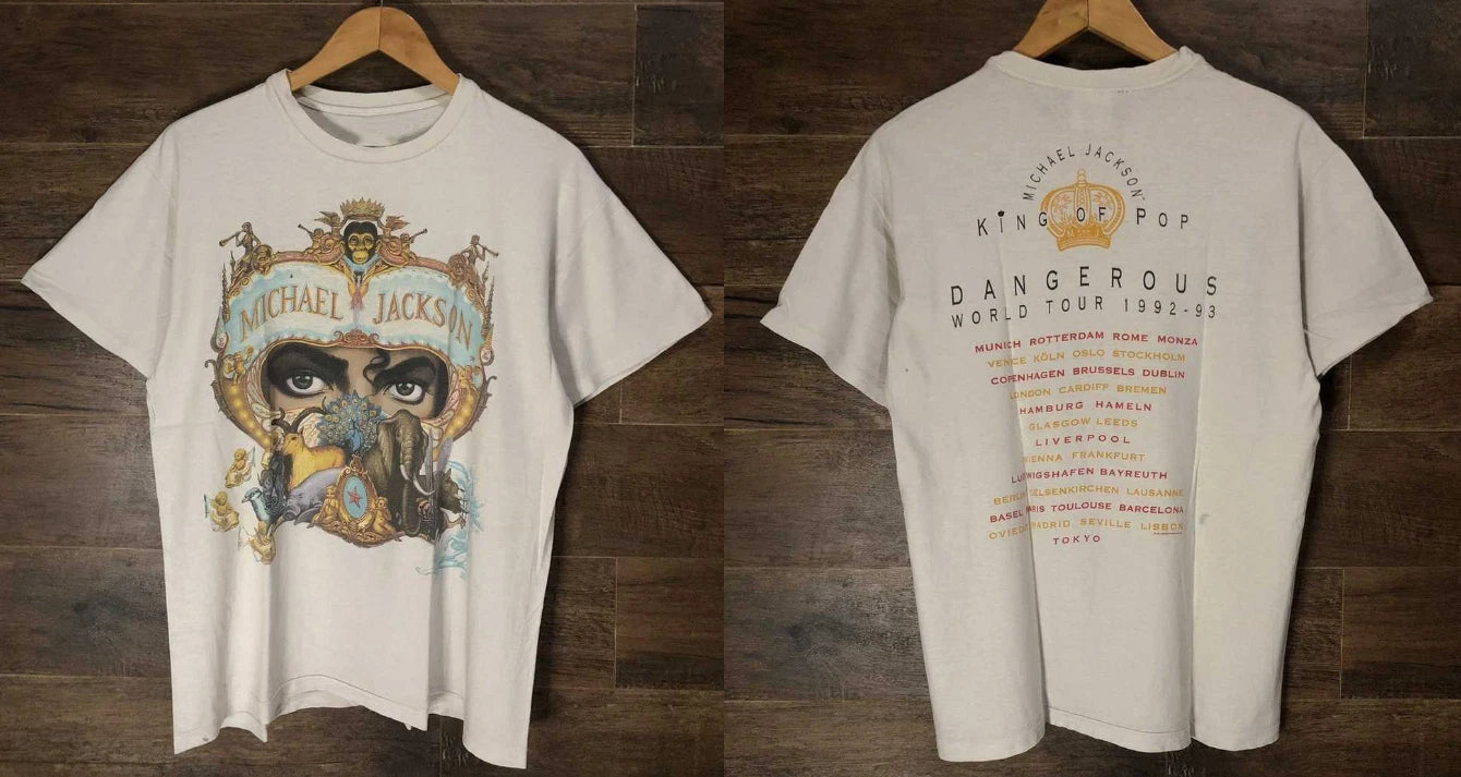 Vintage 1992 Michael Jackson Dangerous World Tour Graphic T-Shirt Rare Band Tee