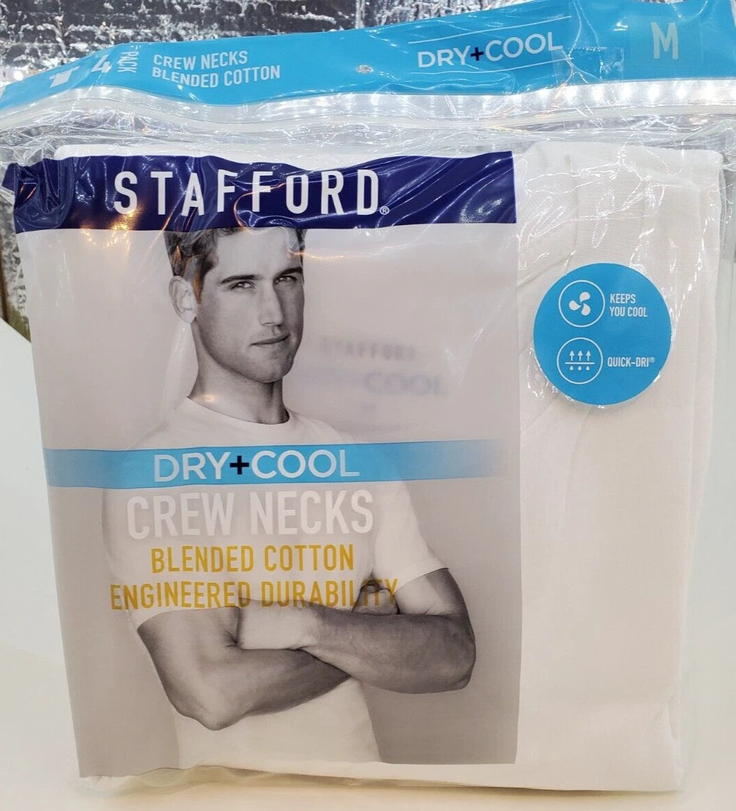 Stafford T Shirt Dry+Cool Crew Necks Blended Cotton (Medium) 4Pack