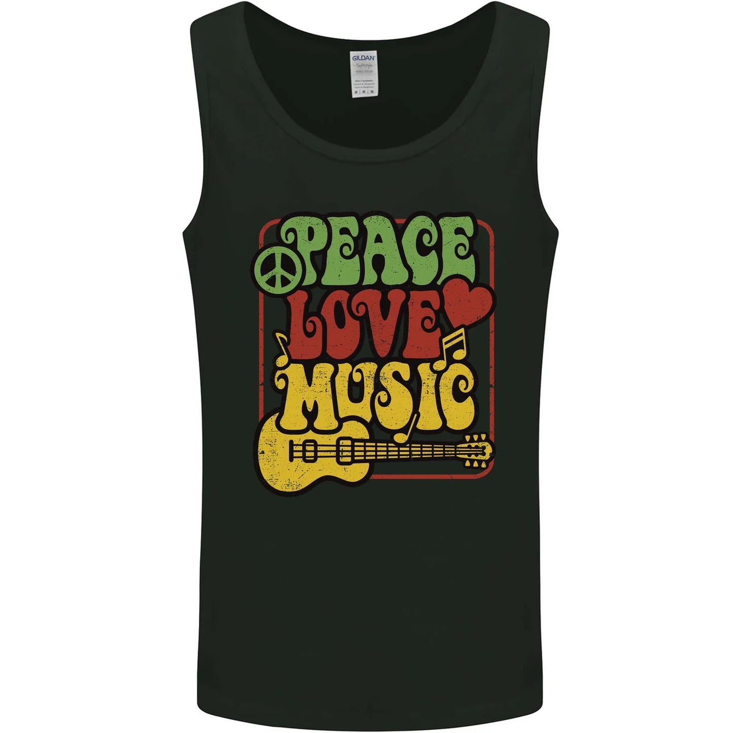 Peace Love Music Guitar Hippy Flower Power Mens Vest Tank Top