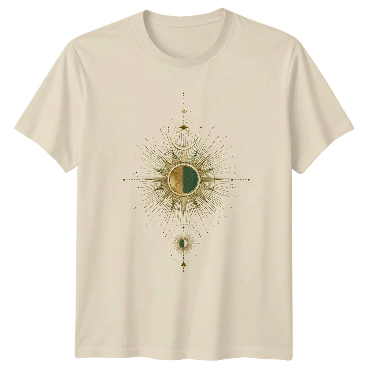 Celestial Boho Gold Sun Moon T-Shirt Sacred Geometry Astrology
