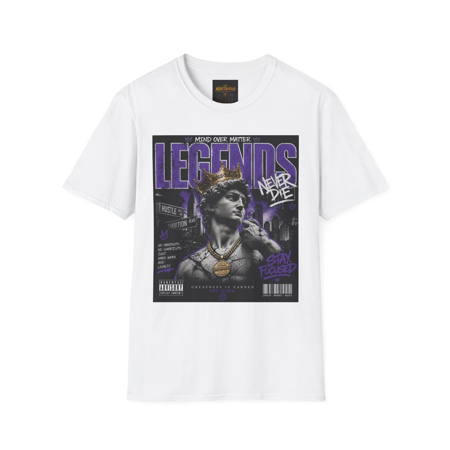 LEGENDS NEVER DIE Graphic Tee Hip Hop Streetwear Purple Rap T-Shirt