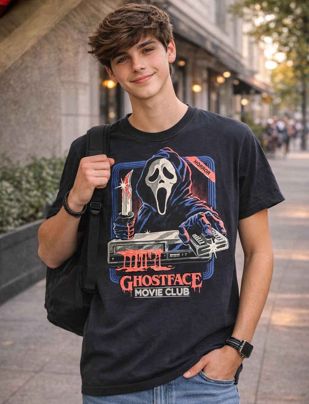 Ghostface Movie Club T-Shirt Mens Large Horror Graphic Black Tee Scream Original