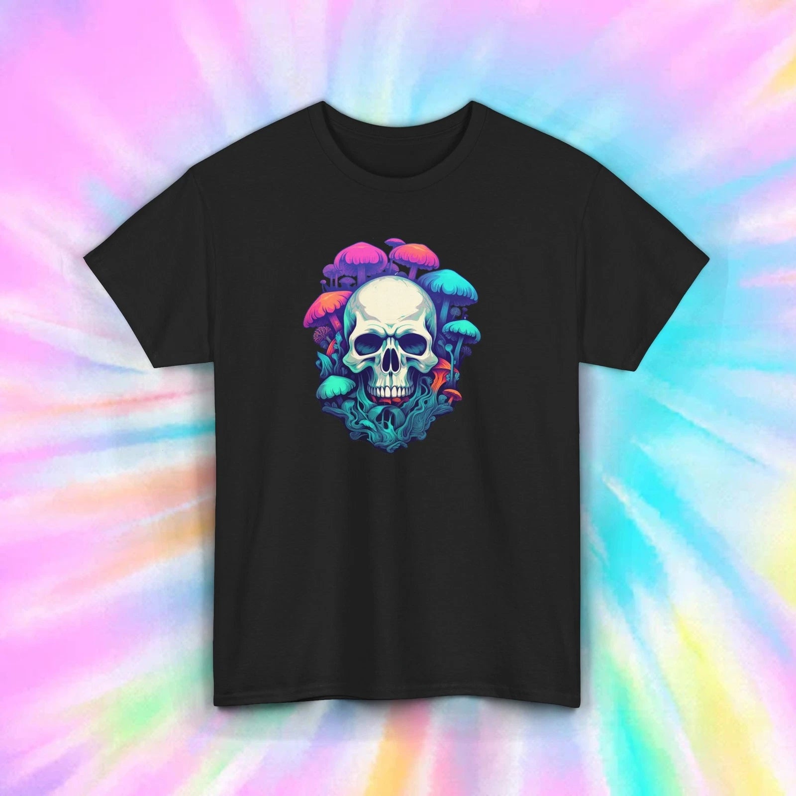 Skull Mushrooms Psychedelic Art Trippy Gothic Aesthetic Graphic Tee S-5XL