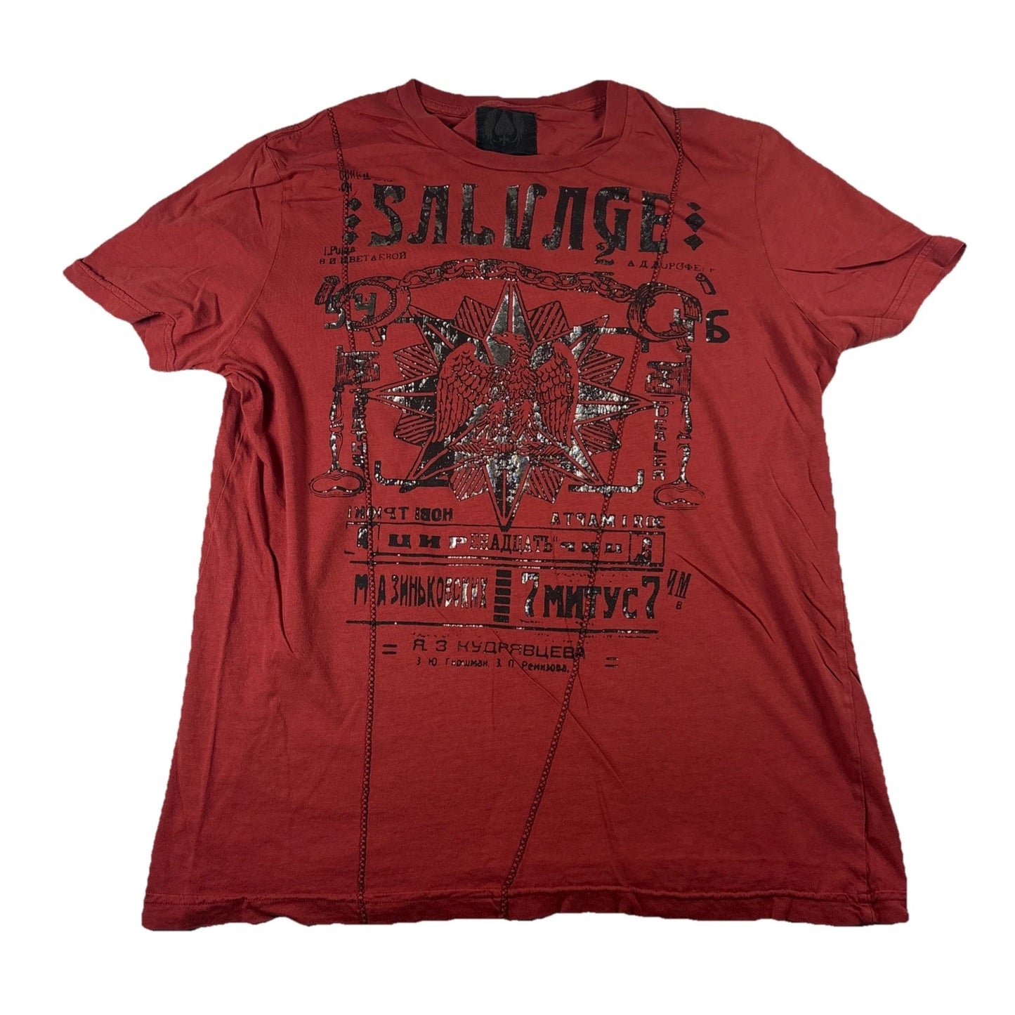 Salvage Men’s Vintage short Sleeve Distressed Rare Burgundy Cotton Emo Soft
