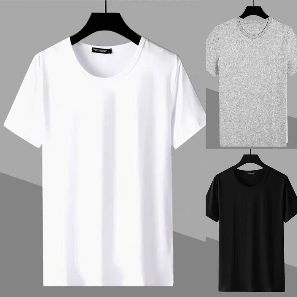 Fashionable Slim Fit Top for Men Round Neck Solid Short Sleeve T Shirt