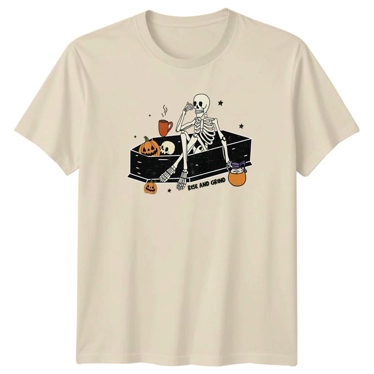 Rise And Grind T-Shirt Coffee Skeleton Halloween Gift For Him And Her
