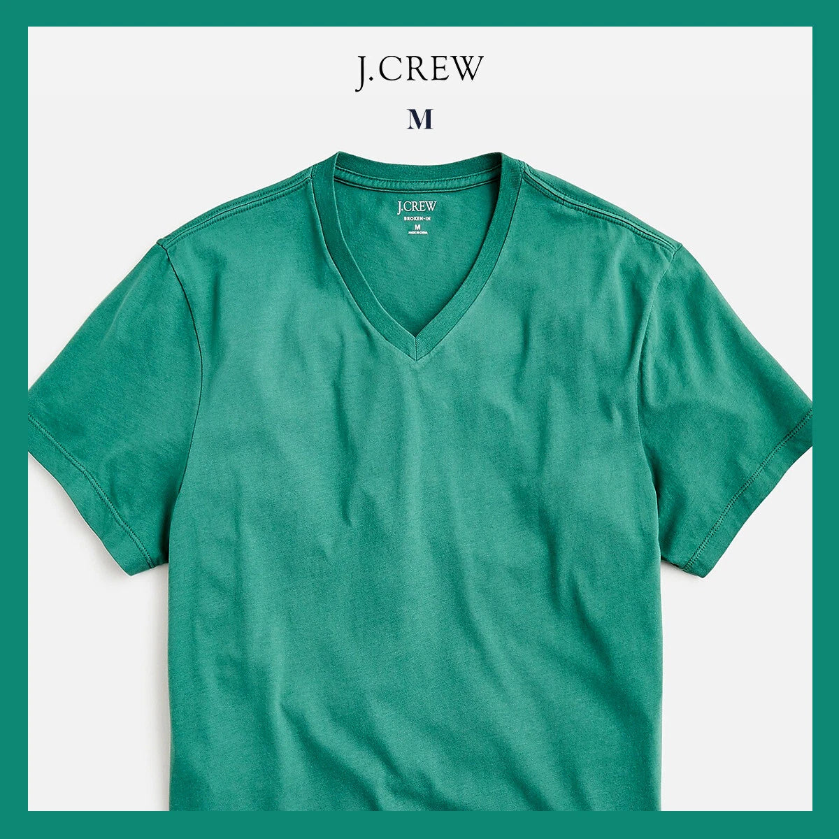 NWT - J. CREW Men's Broken-In Short-Sleeve V-Neck T-Shirt, Green, Medium - $36