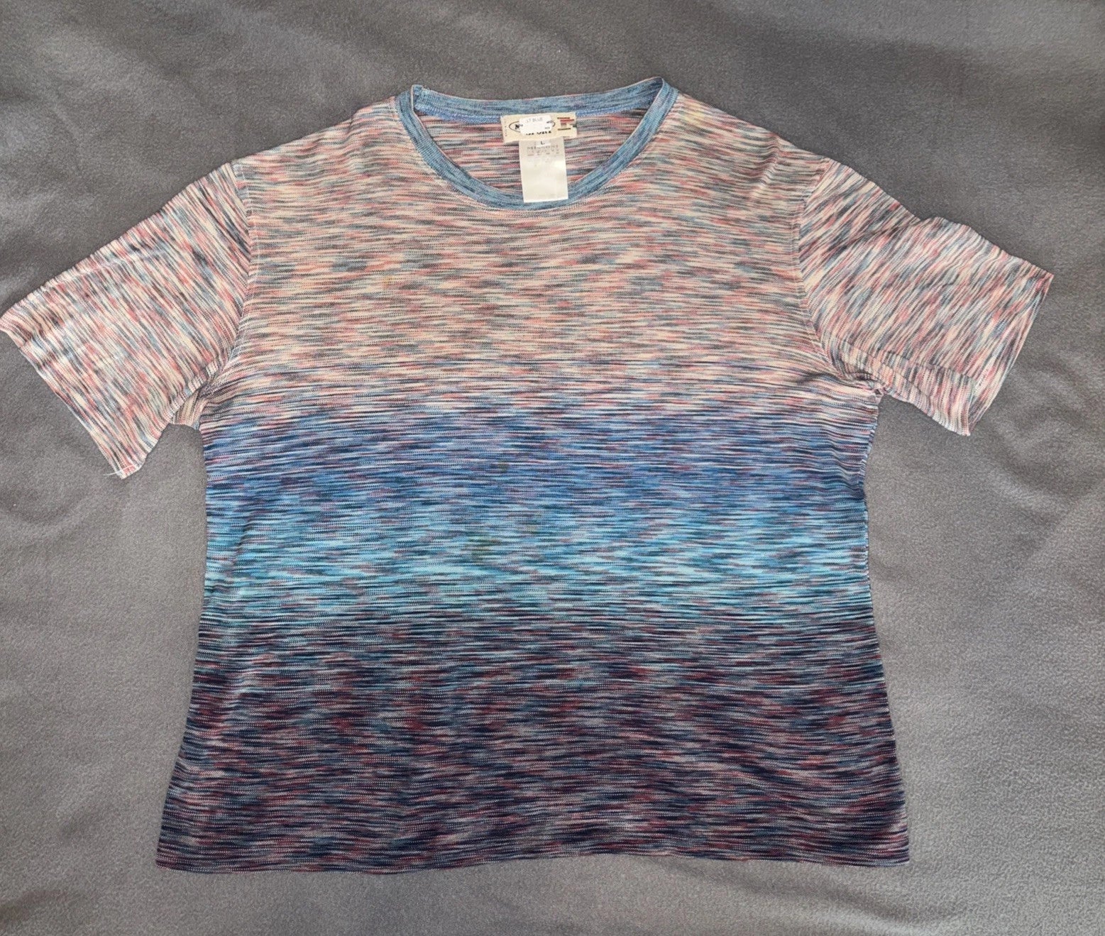 VTG Y2K Missoni Men’s L Knit T-Shirt  Blue Space Dye Short Sleeve Made in Italy