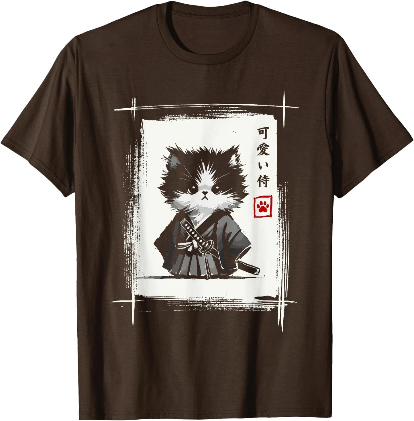 Samurai Cat Japanese Art Sumi-e Novelty Kawaii Funny Cat Unisex T-Shirt