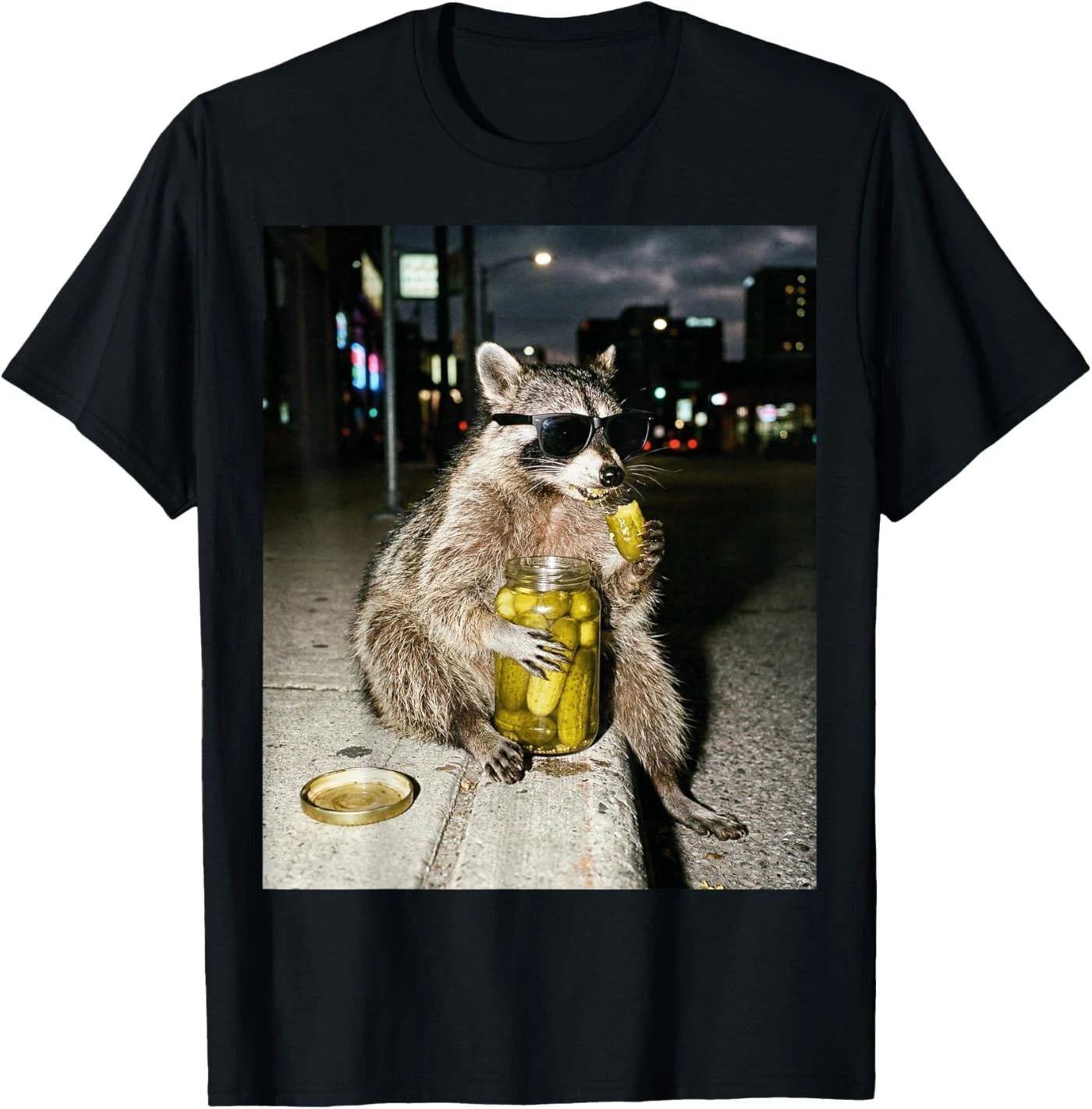 Funny Raccoon Eating Pickles Meme Men Women T-Shirt