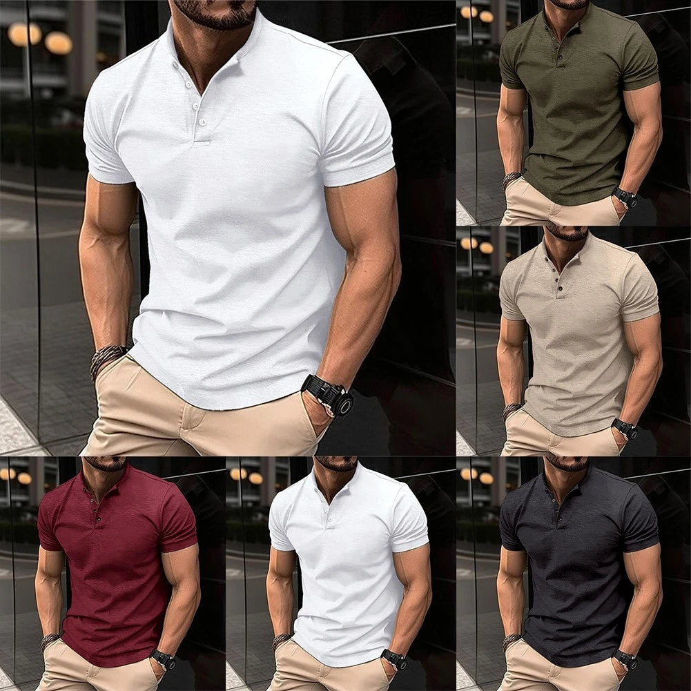 Summer Short Sleeve Tops Stylish Mens Button Collar Shirts for Fitness