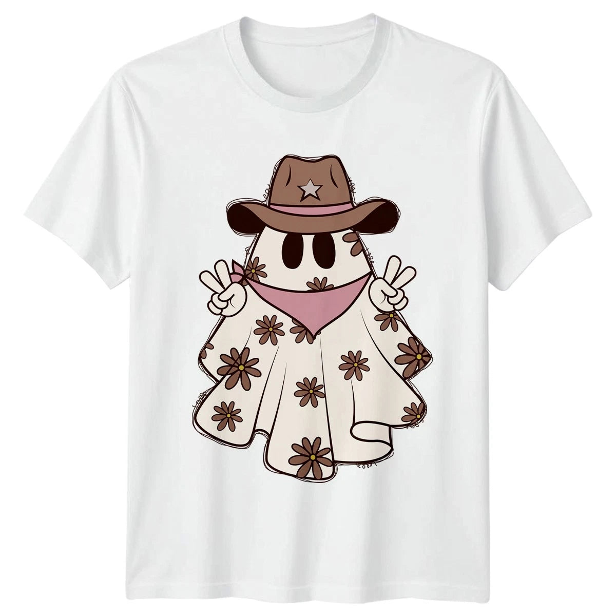 Cowboy Ghost Womens T-Shirt Western Halloween Boho Halloween Gift For Her