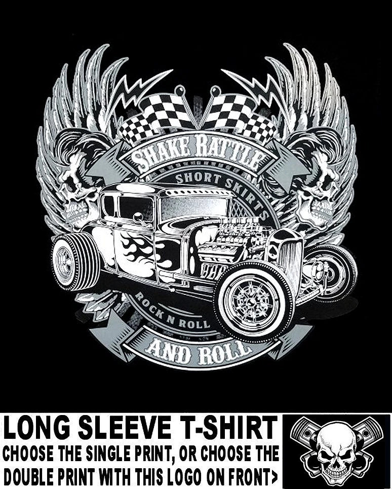 Shake Rattle Roll Model A Coupe Greaser Street Rod Blown Hemi Skull T-shirt W531