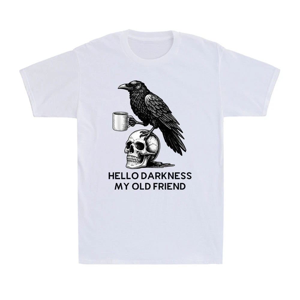 Hello Darkness My Old Friend Crow Coffee Spooky Humor Vintage Men's T-Shirt