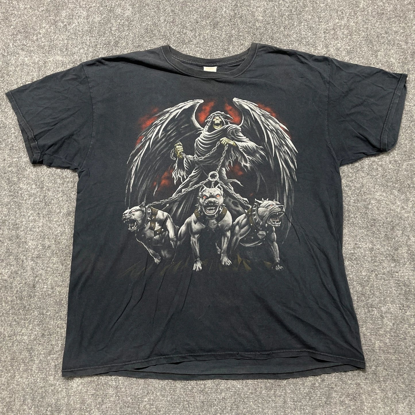 Fruit Of The Loom T Shirt Mens Large Black Cotton Grim Reaper Dogs Skull Tee