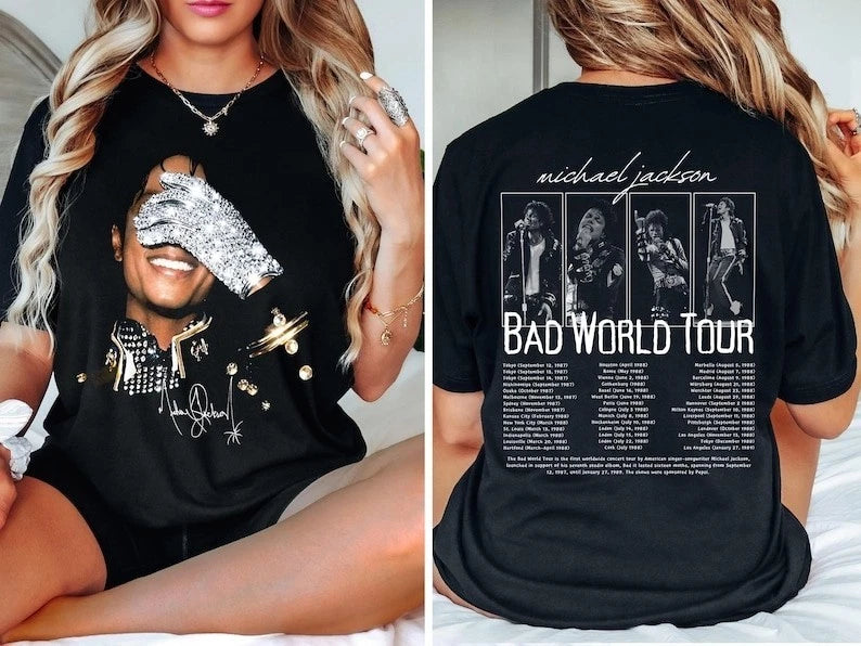 Michael Jackson Bad World Tour Vintage Concert Back Print T-shirt