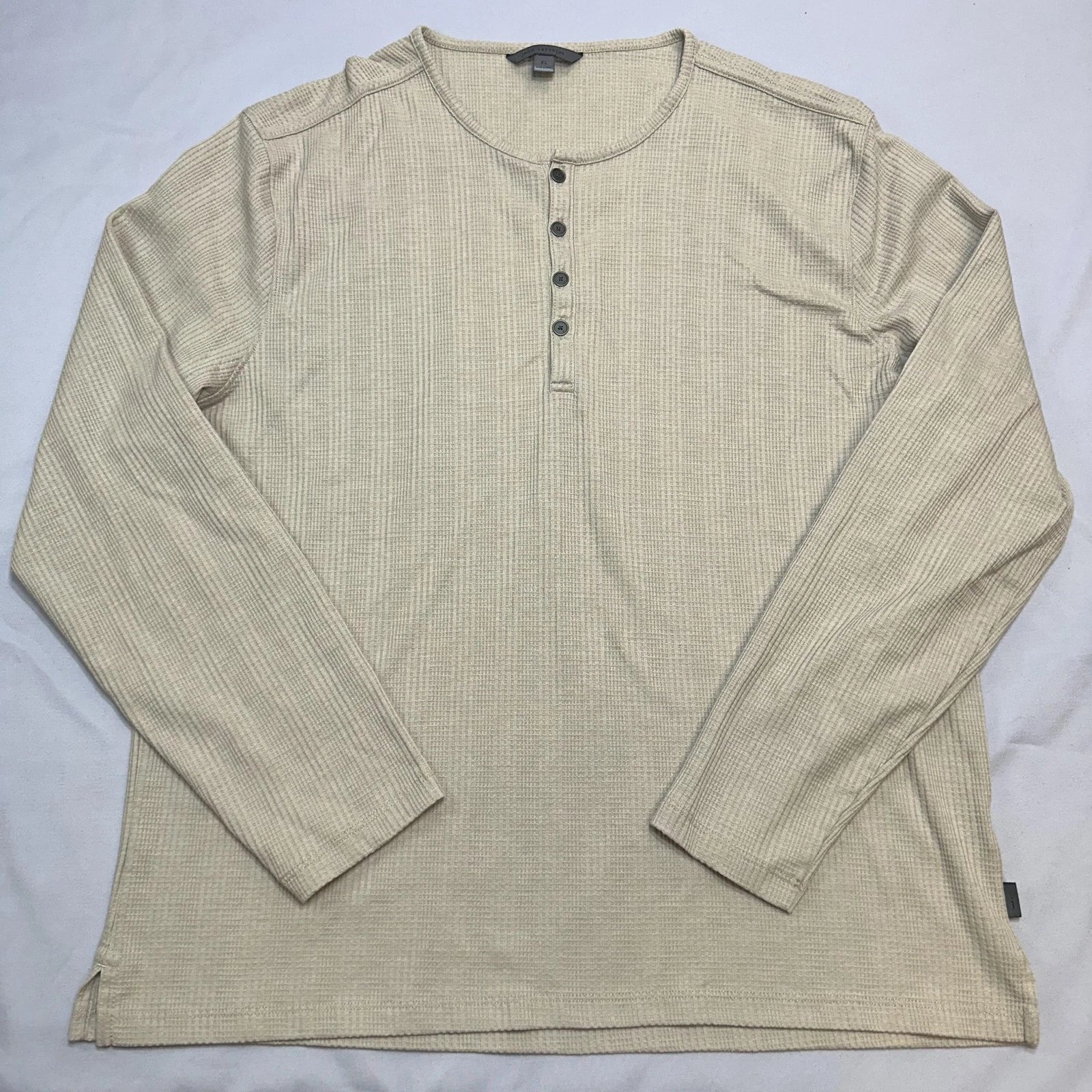 John Varvatos Shirt Mens XL Brown Thermal Henley Waffle Knit Casual Soft