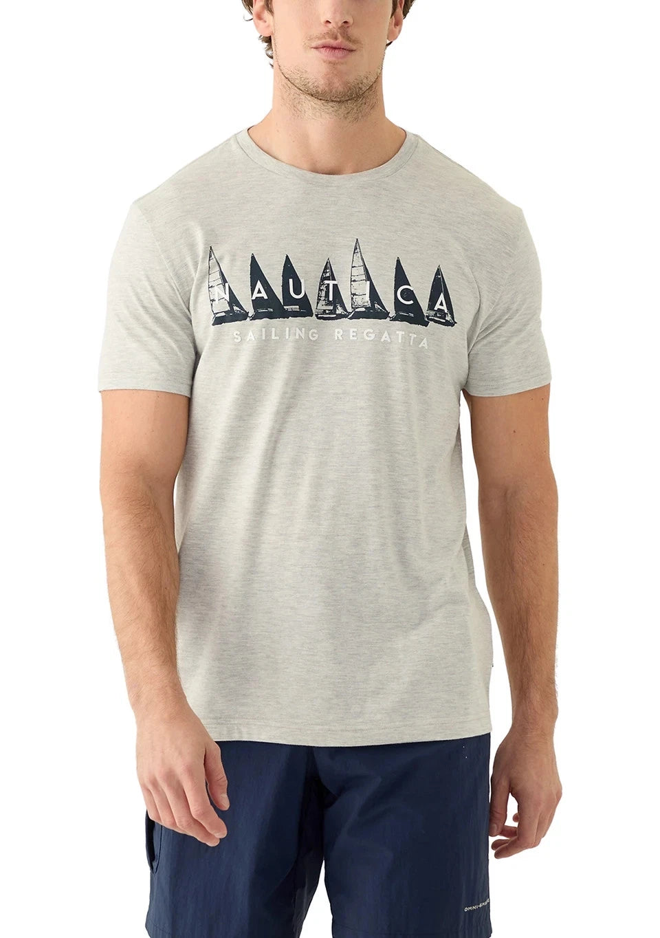 NAUTICA Gray T-Shirt Regular Fit Cotton 'Sailing Regatta' Graphic Print L