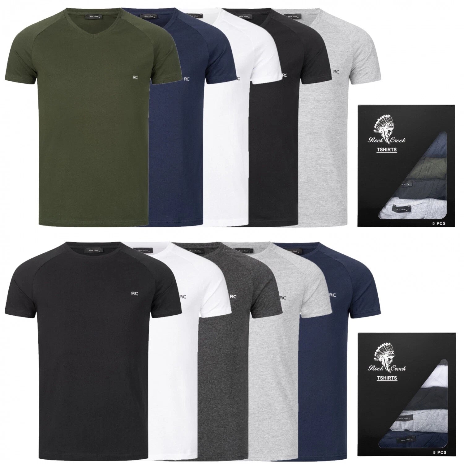 Mens T-Shirt Lot of 5 Basic Tee Short Sleeve V Neck Crew Neck M69