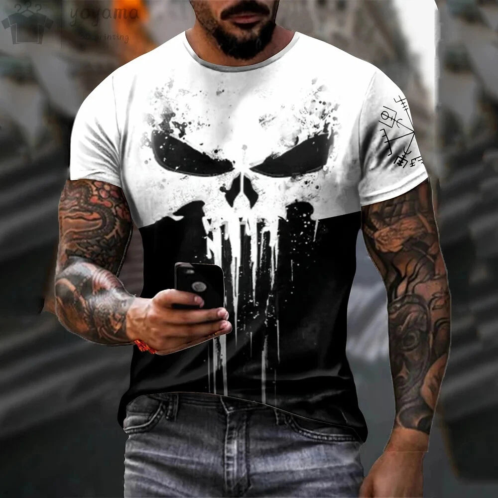 Men's Gym T-Shirt Training Weight Lifting 3D Printed SKULL Fitness Running Top T