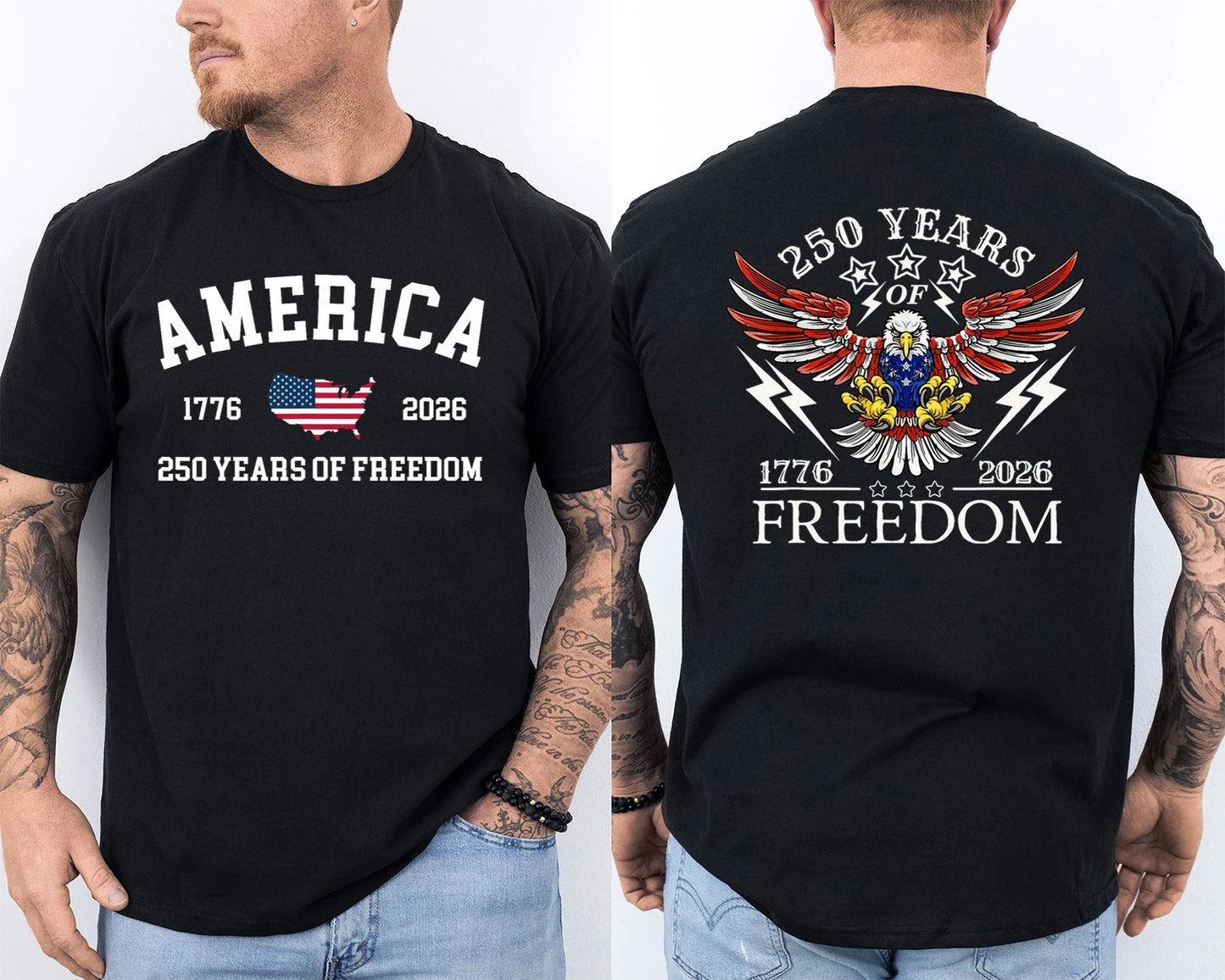 250 Years American Flag Bald Eagle 250th Anniversary USA Patriotic 2 Sided Tee