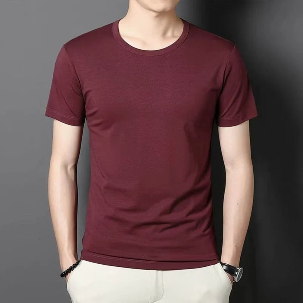 Men Slim Fit Round Neck Short Sleeve T-Shirt for Base Layer or Outerwear Use