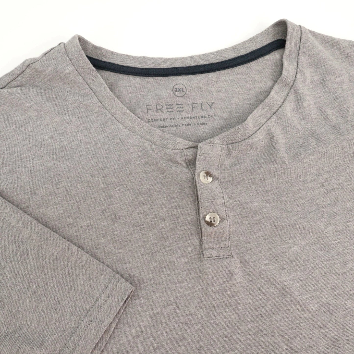 Free Fly 2XL Gray Short Sleeve Henley Shirt Casual Comfort Adventure Mens
