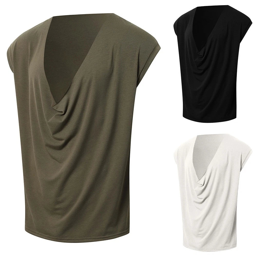 Sporty Men's Deep V Neck Solid Color Vest for Training and Casual Wear