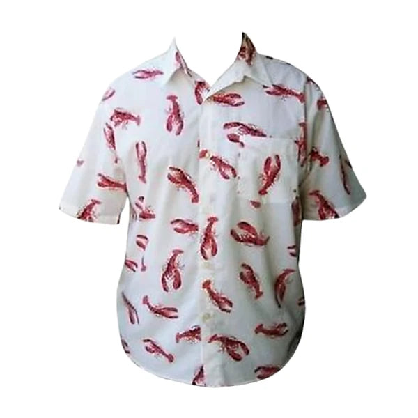 Mens Jerry Seinfeld Cosmo Kramer Lobster Button-Up White Cosplay Shirt Small-3XL