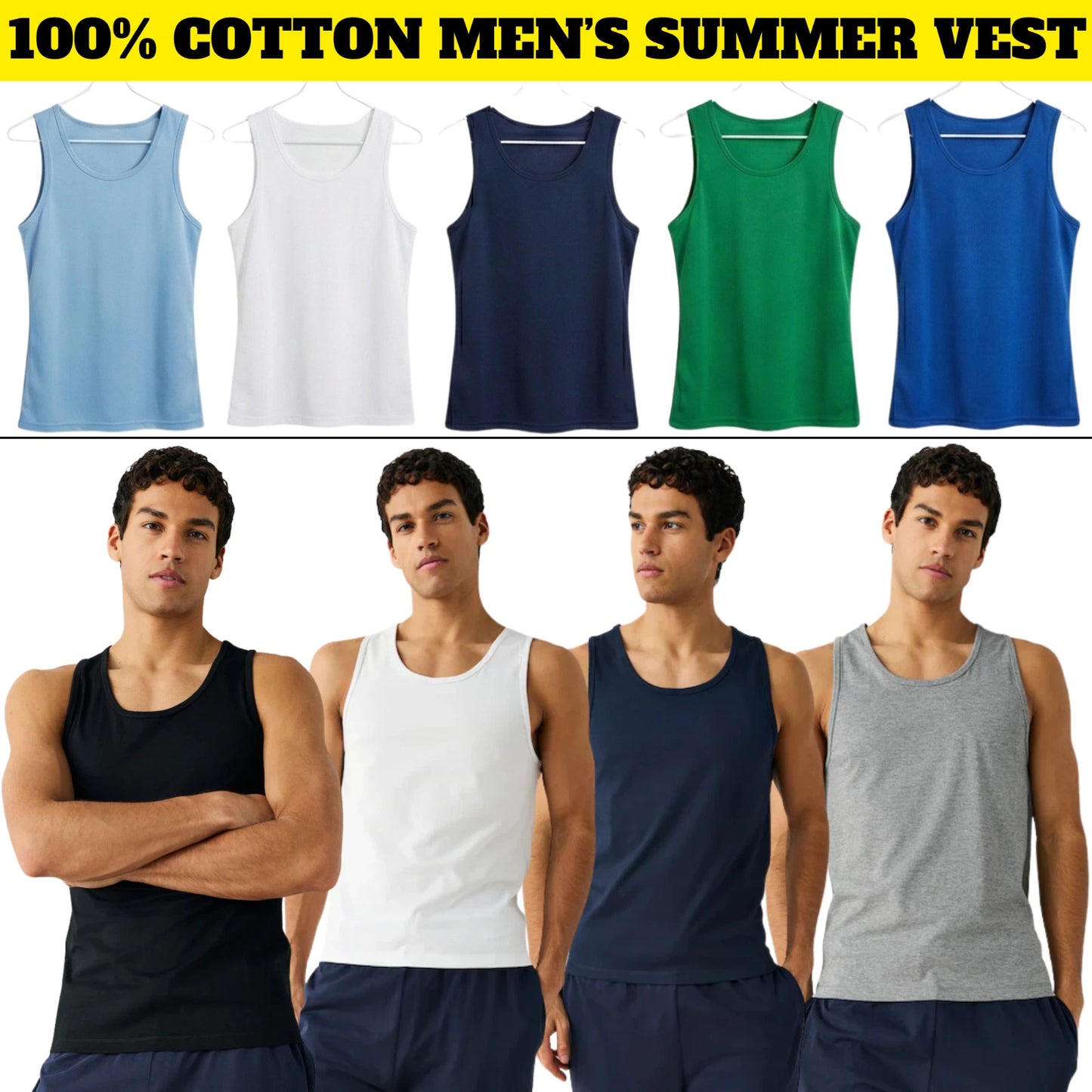 12Pack 6 &3 MENS VESTS 100% COTTON TANK SUMMER TRAINING GYM TOPS PLAIN S-5XL Lot