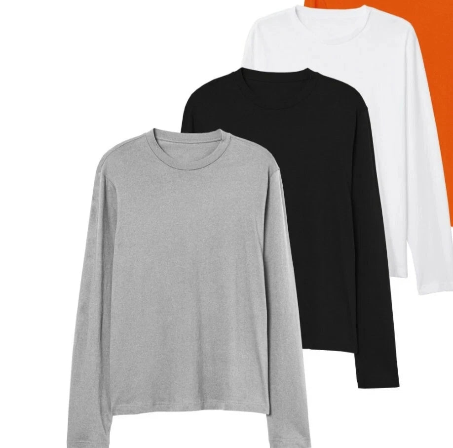 LE11 3 Pack Men Long Sleeve T Shirt Cotton Crew Neck Tops S-3XL Casual Fit