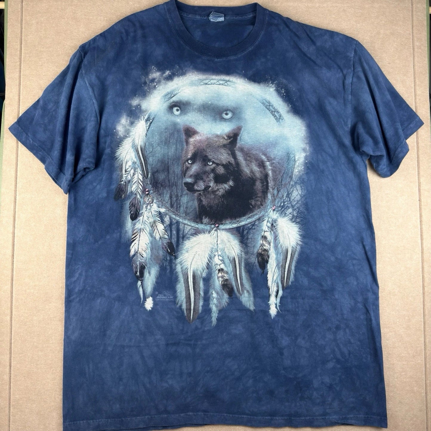 Wolf Dreamcatcher T-Shirt Men’s 2XL Blue Tie Dye Native American Style Graphic