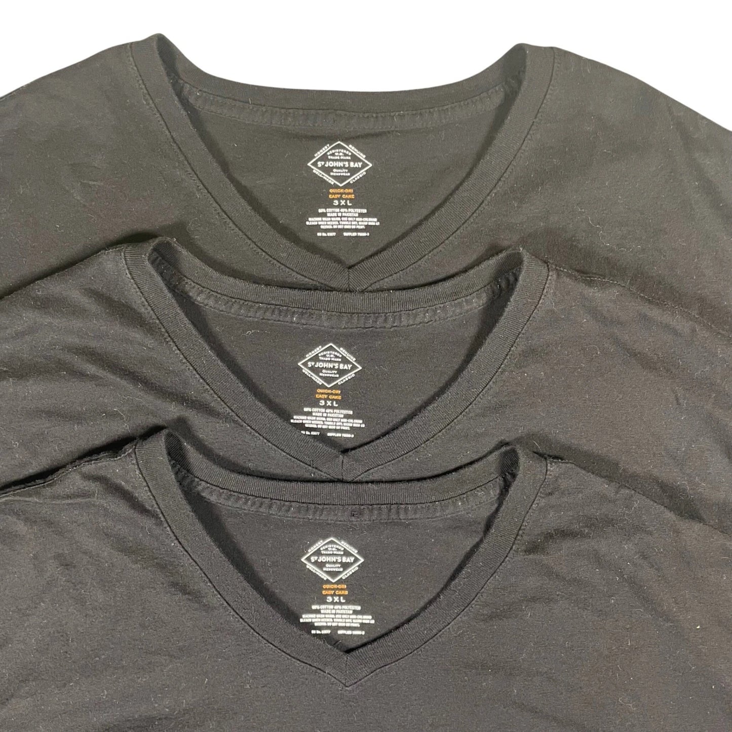 St John's Bay Mens T Shirt 3 Pack 3XL Black V Neck Quick Dry Easy Care