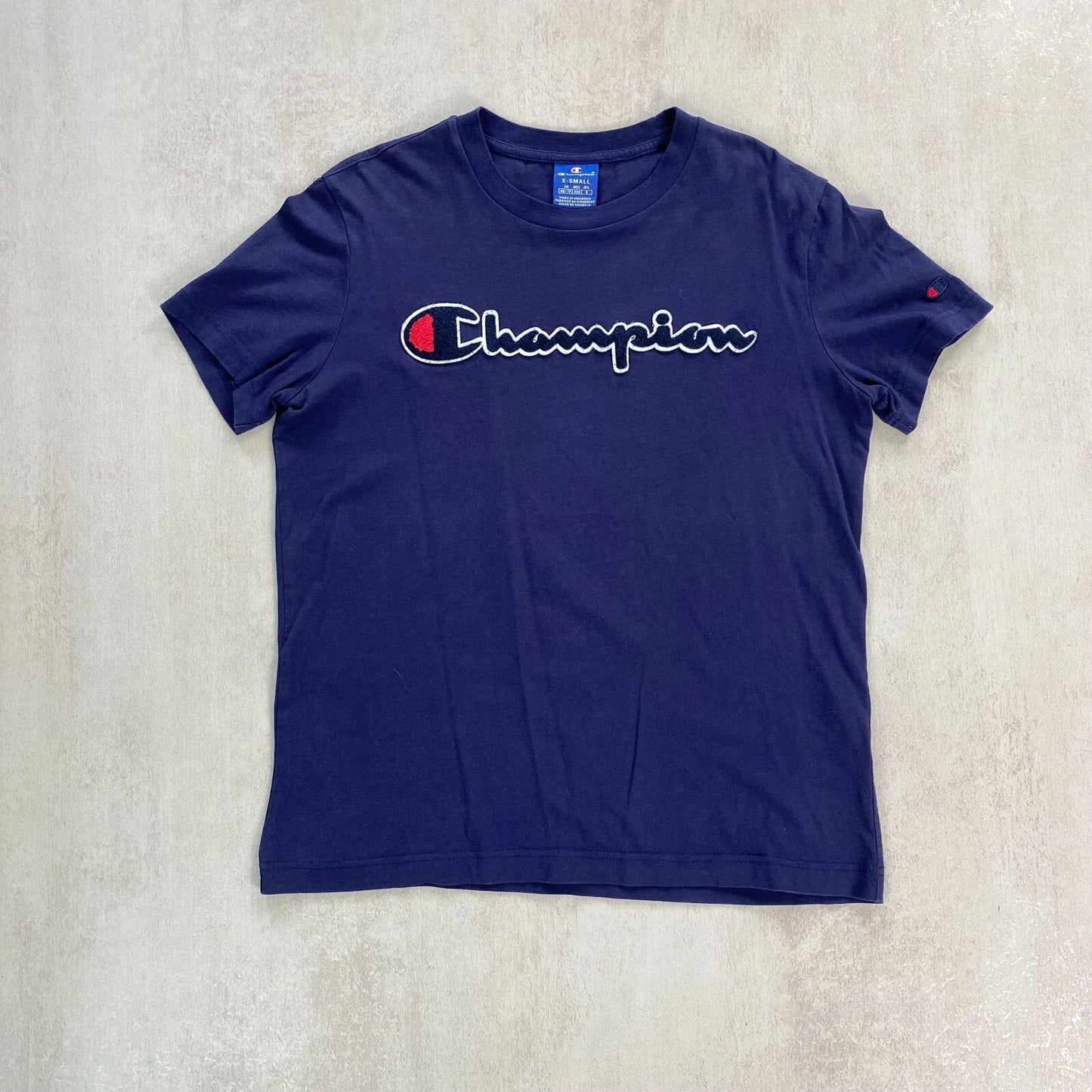 Champion Mens Tshirt Sz XS Purple Embroidered Spellout Logo Minimalist Casual