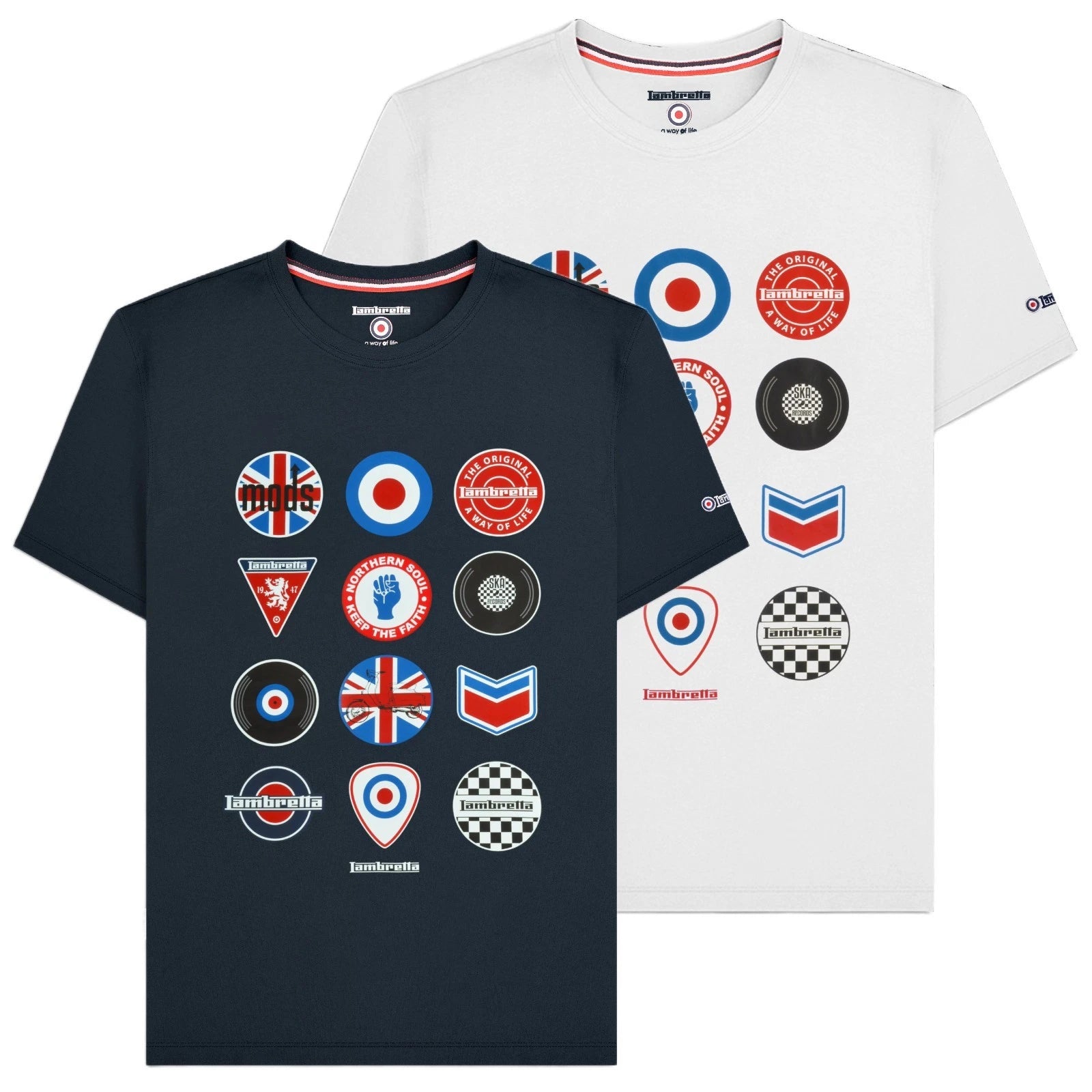 Mens Lambretta Iconic Badge Retro Mod Ska Casual T-Shirts Sizes M to 4XL