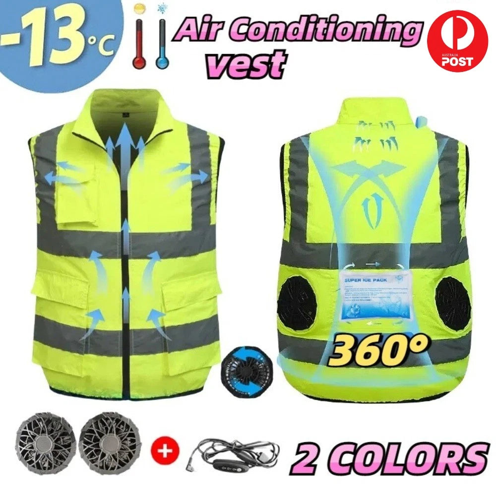 Air Conditioning Cool Vests Safety Reflective Fan Clothes Work Wear Outdoor Sun